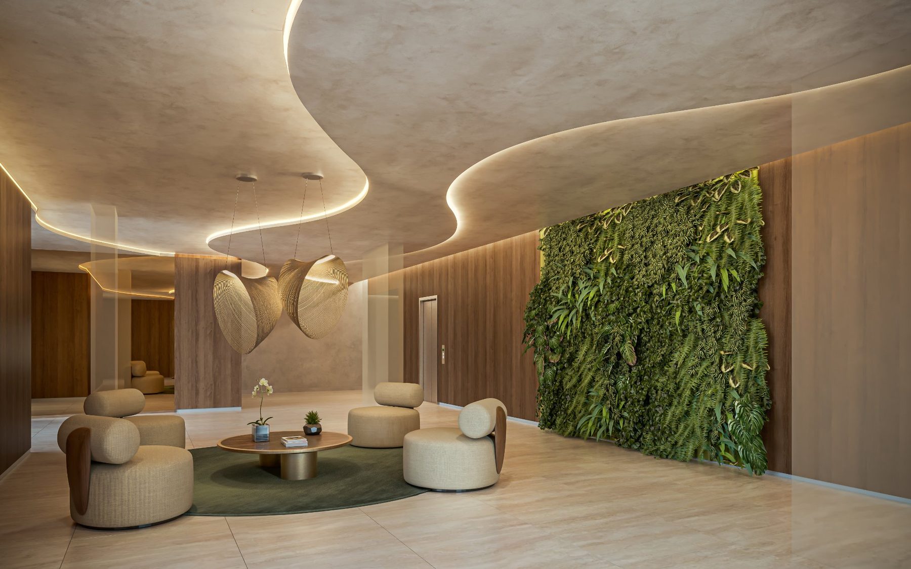 Lobby com jardim vertical do Core Klabin
