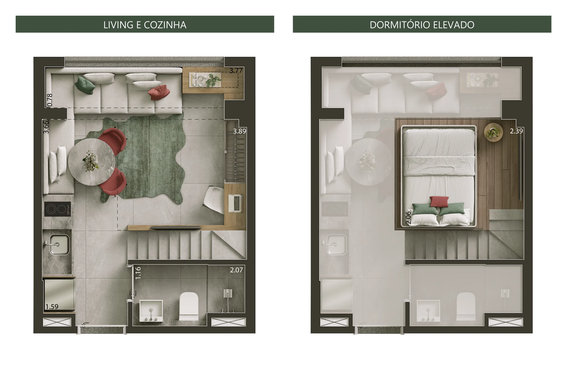 21 m² — Studio com dormitório elevado, Torre Augusta do NIK Frei Caneca